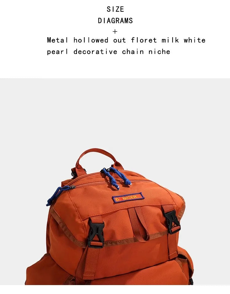 Unisex Casual Orange Nylon Waterproof Backpack | Large Capacity