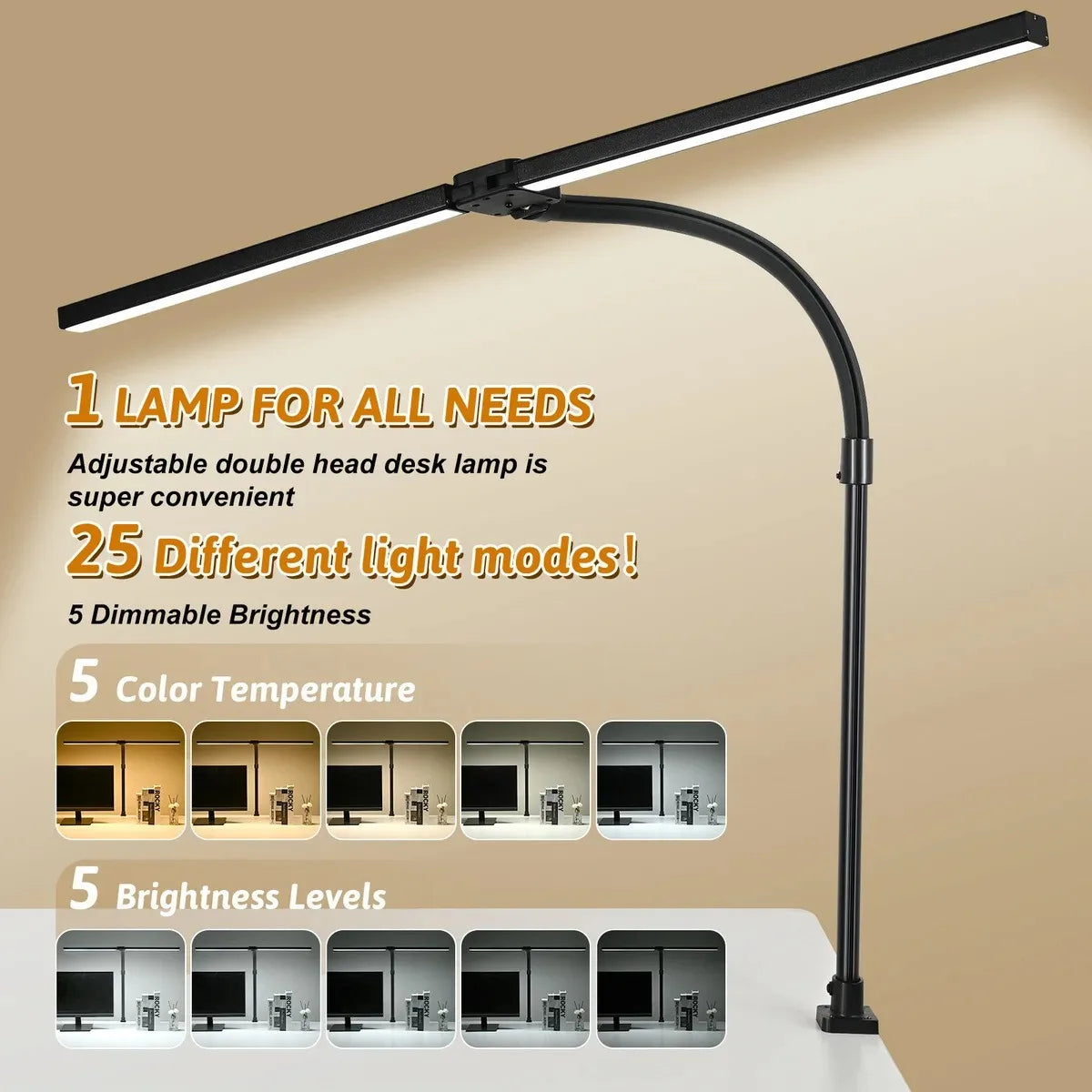 Dimmable Double Head LED Clip Desk Lamp | Brighten Your Workspace