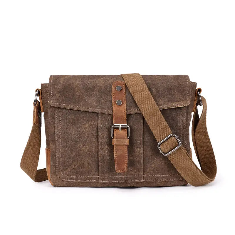 Vintage Waxed Canvas Crossbody Bag | Water-Resistant Casual Satchel