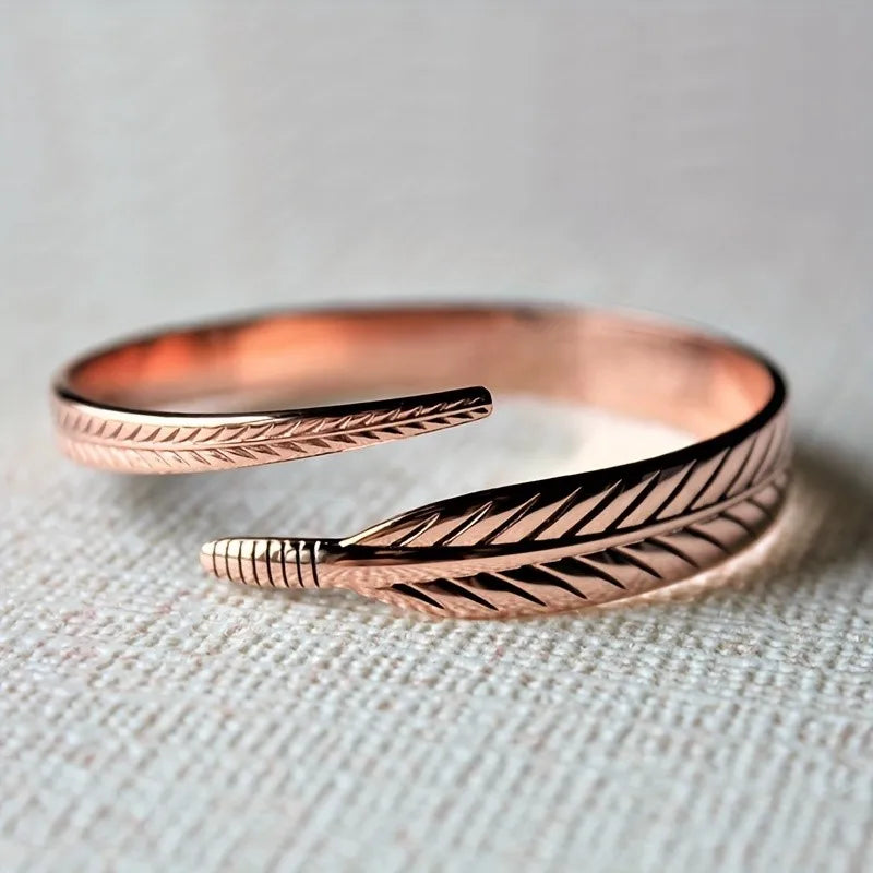 Vintage Pure Copper Feather Wing Cuff Bangle | Fashion Punk Jewelry