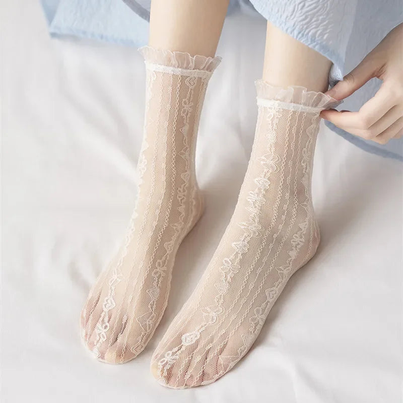 Ultra-Thin Transparent Lace Ruffle Socks for Women | Summer Style