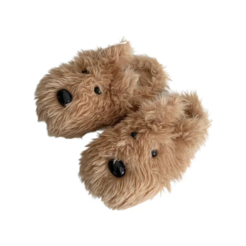 Cute Dog Plush Slippers | Warm Corduroy Indoor Shoes for Couples