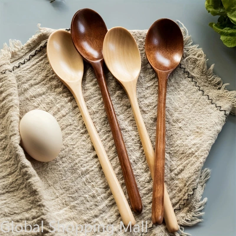 Cucharas de Sopa de Madera Ecológicas | Juego de 6 Utensilios de Mango Largo