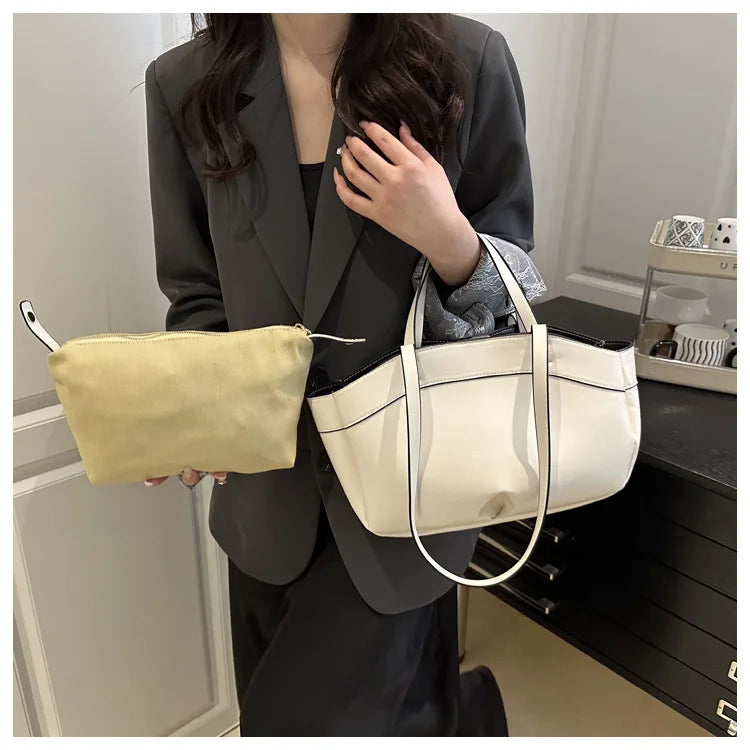Trendy Women's Large Capacity PU Leather Tote & Crossbody Bag