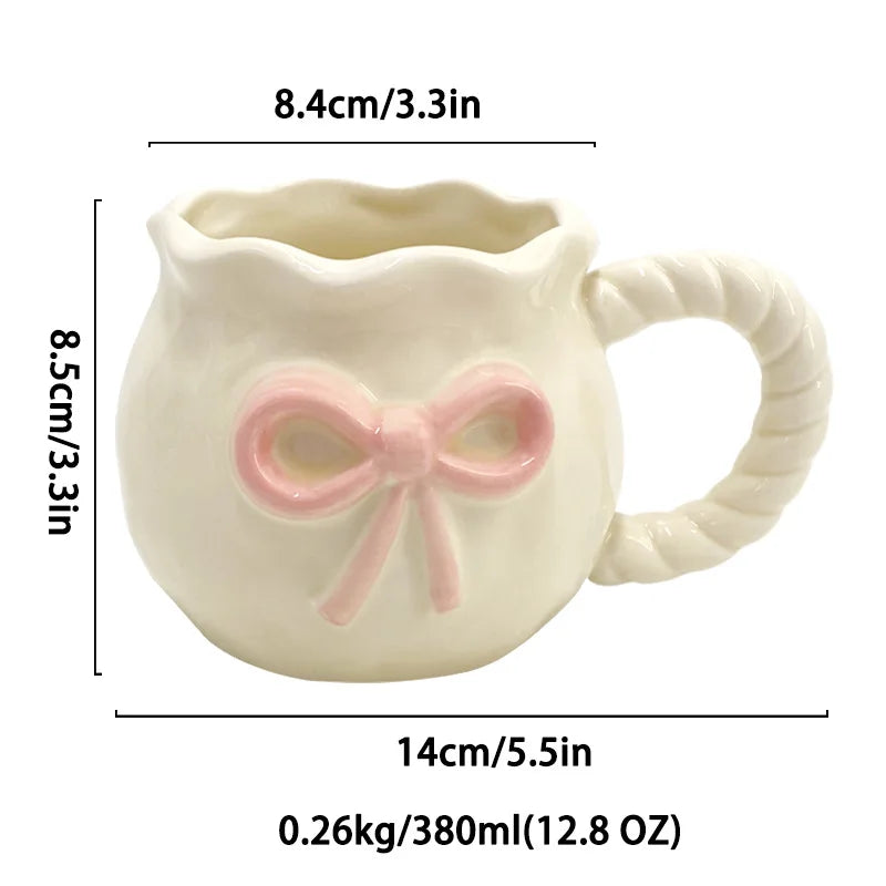 Cute Handmade Bow Ceramic Coffee Cup | Unique Gift Mug