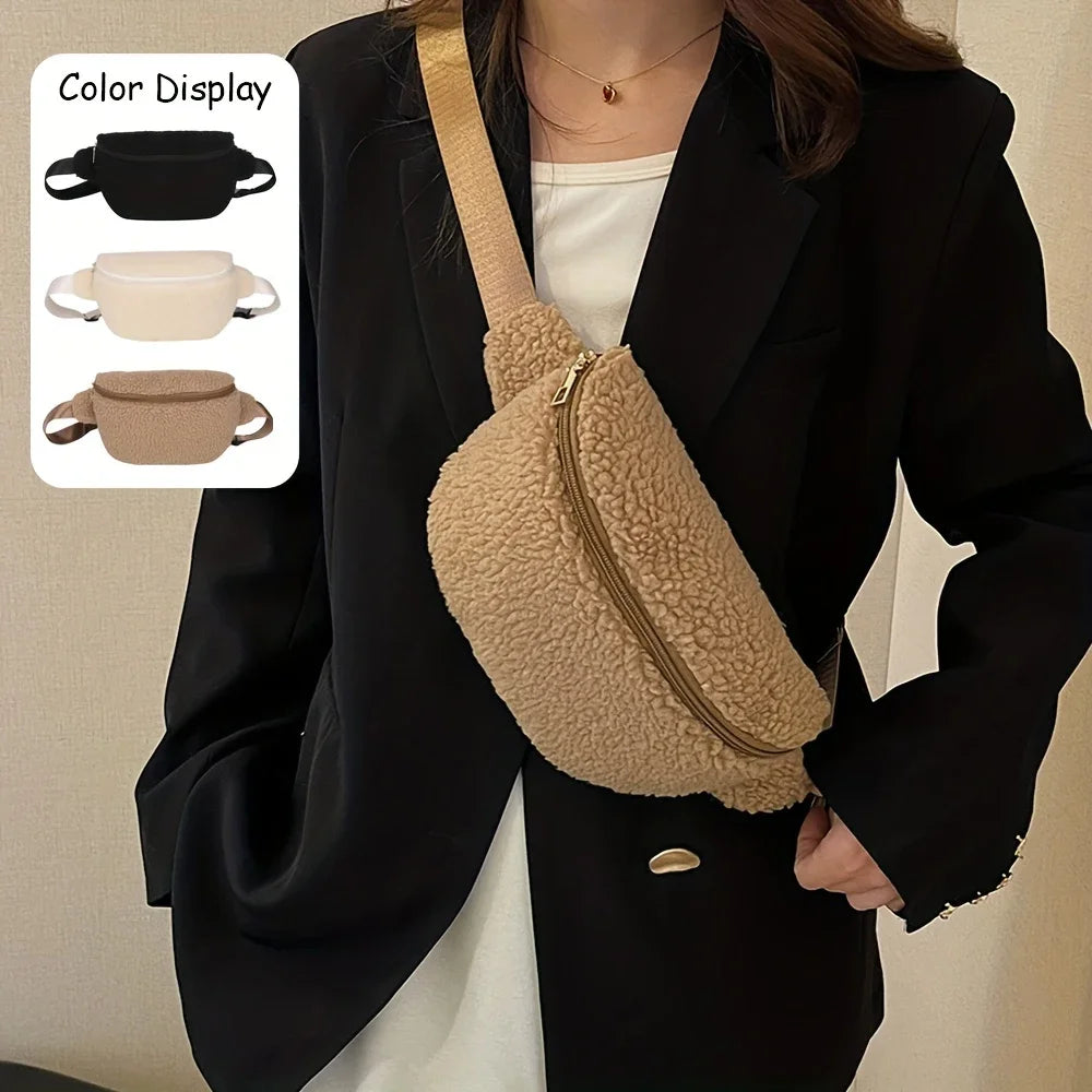 Women's Lamb Wool Chest Bag | Stylish Large Capacity Crossbody