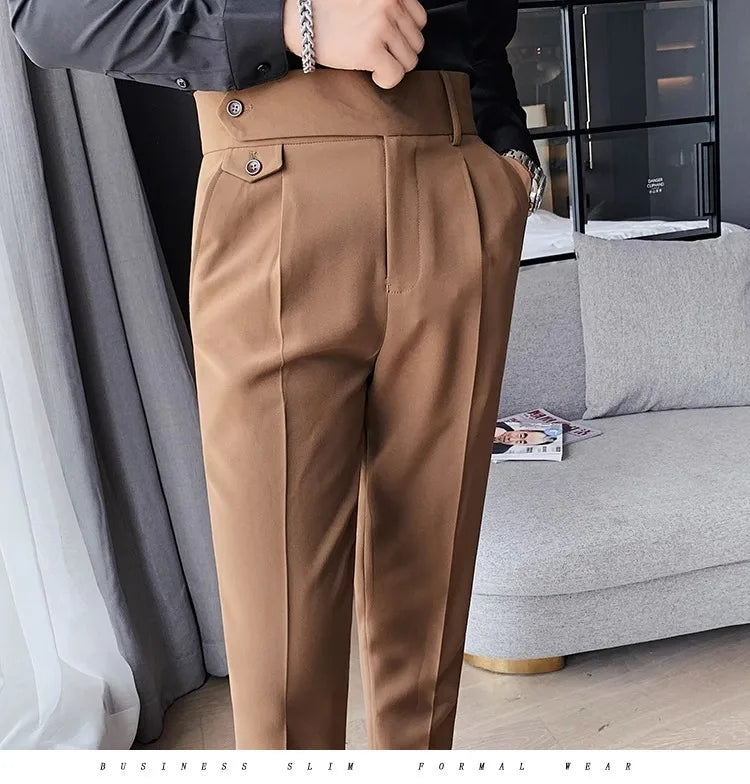 Stylish High Waist Slim Fit Suit Pants for Men | Comfortable Fashion