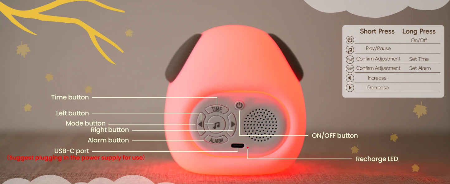 Cute Puppy-Shaped Kids Alarm Clock | Toddler Sleep Training Light