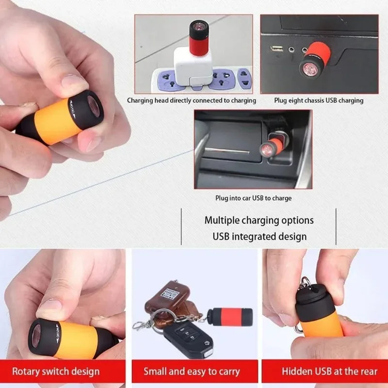 Waterproof Mini Keychain Flashlight | USB Rechargeable LED Light