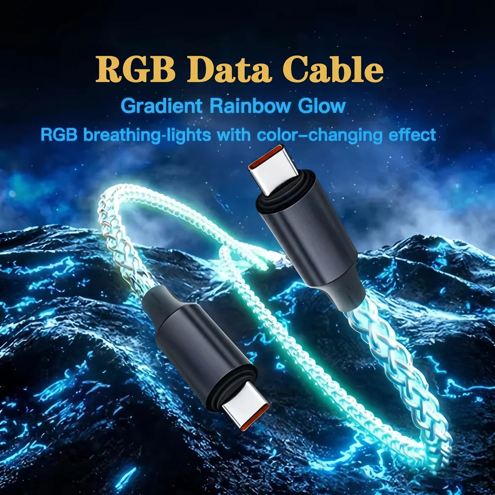 66W RGB LED Type-C Charging Cable | Fast Data Sync & Charge