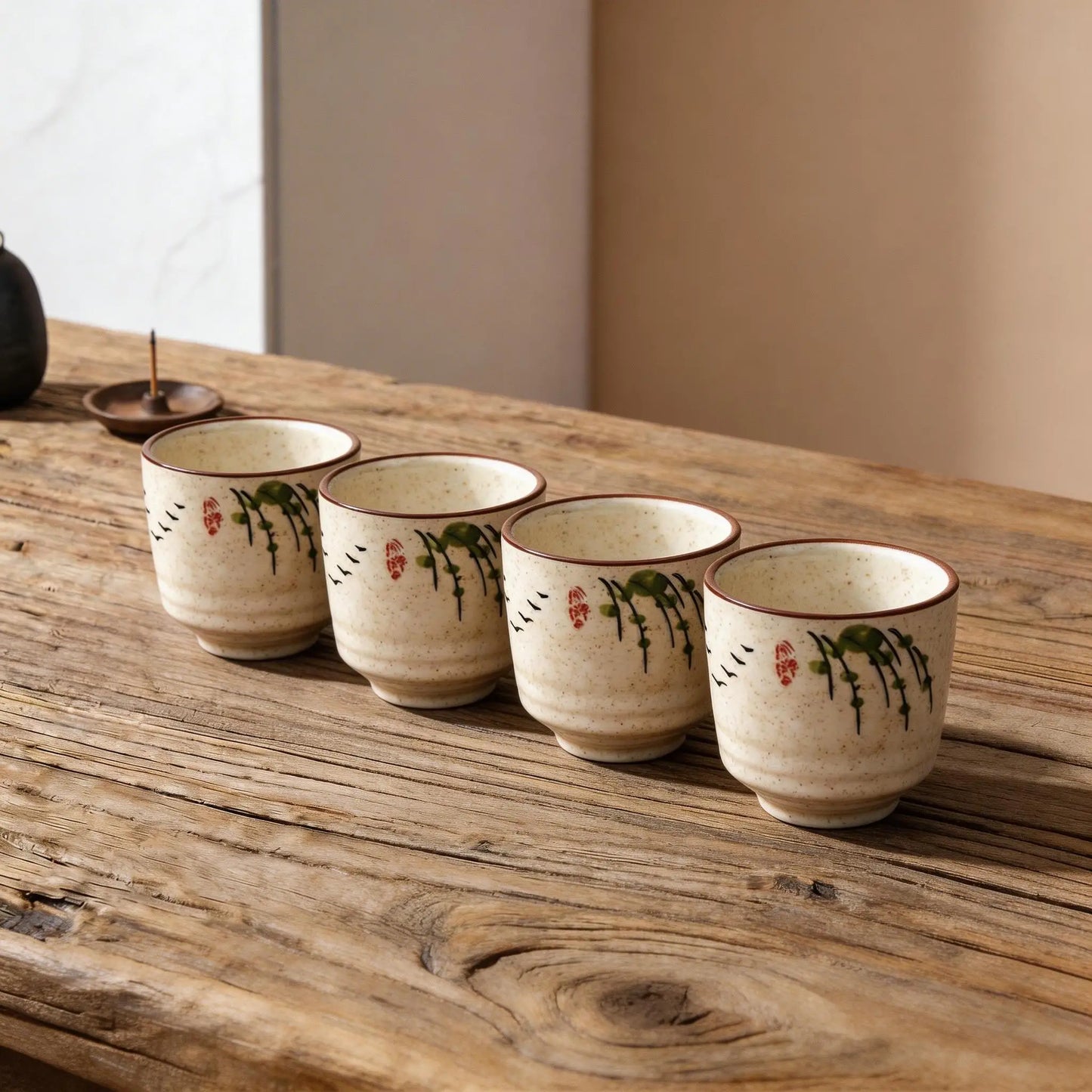 Vintage Japanese-style Ceramic Tea Cups | Stylish 4pc Set