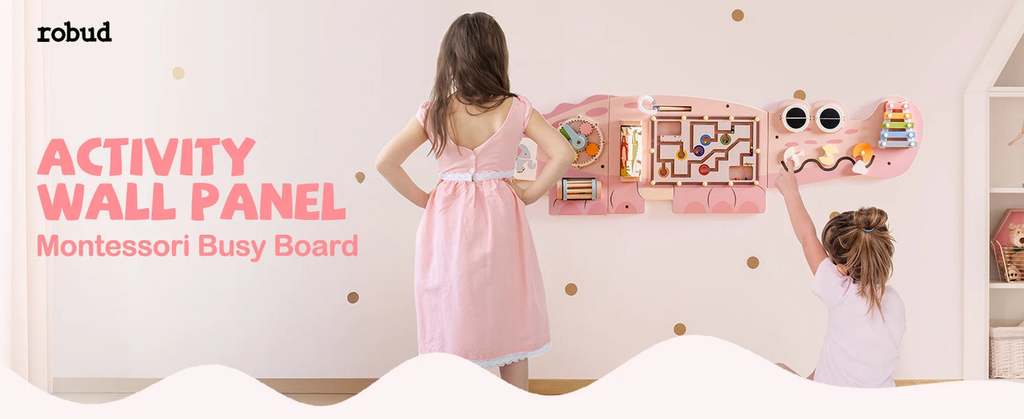 Wooden Montessori Busy Board | Engaging Wall-Mounted Toy for Kids