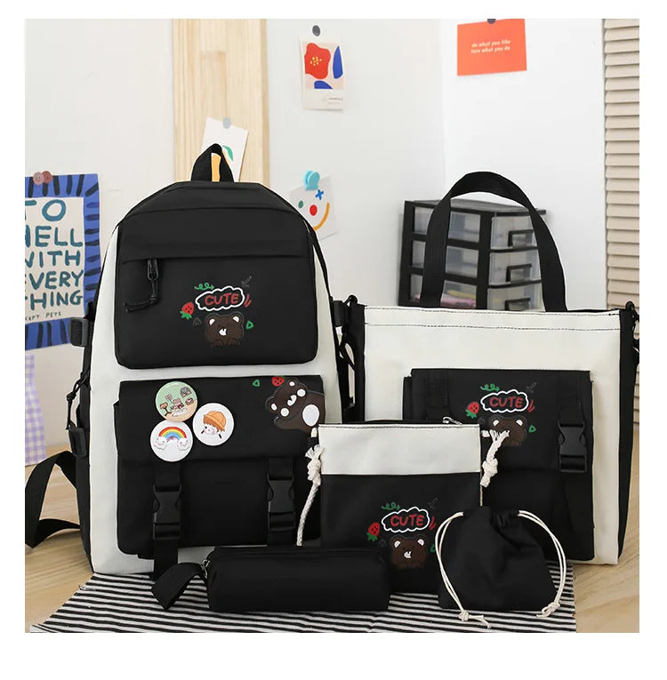 Large Capacity Kids Backpack | Versatile Nylon School Bag Set