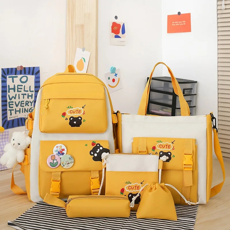 Large Capacity Kids Backpack | Versatile Nylon School Bag Set