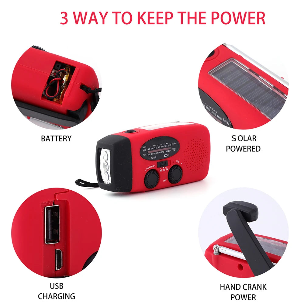 2000 mAh Emergency Radio | Portable Solar Charging & LED Lights