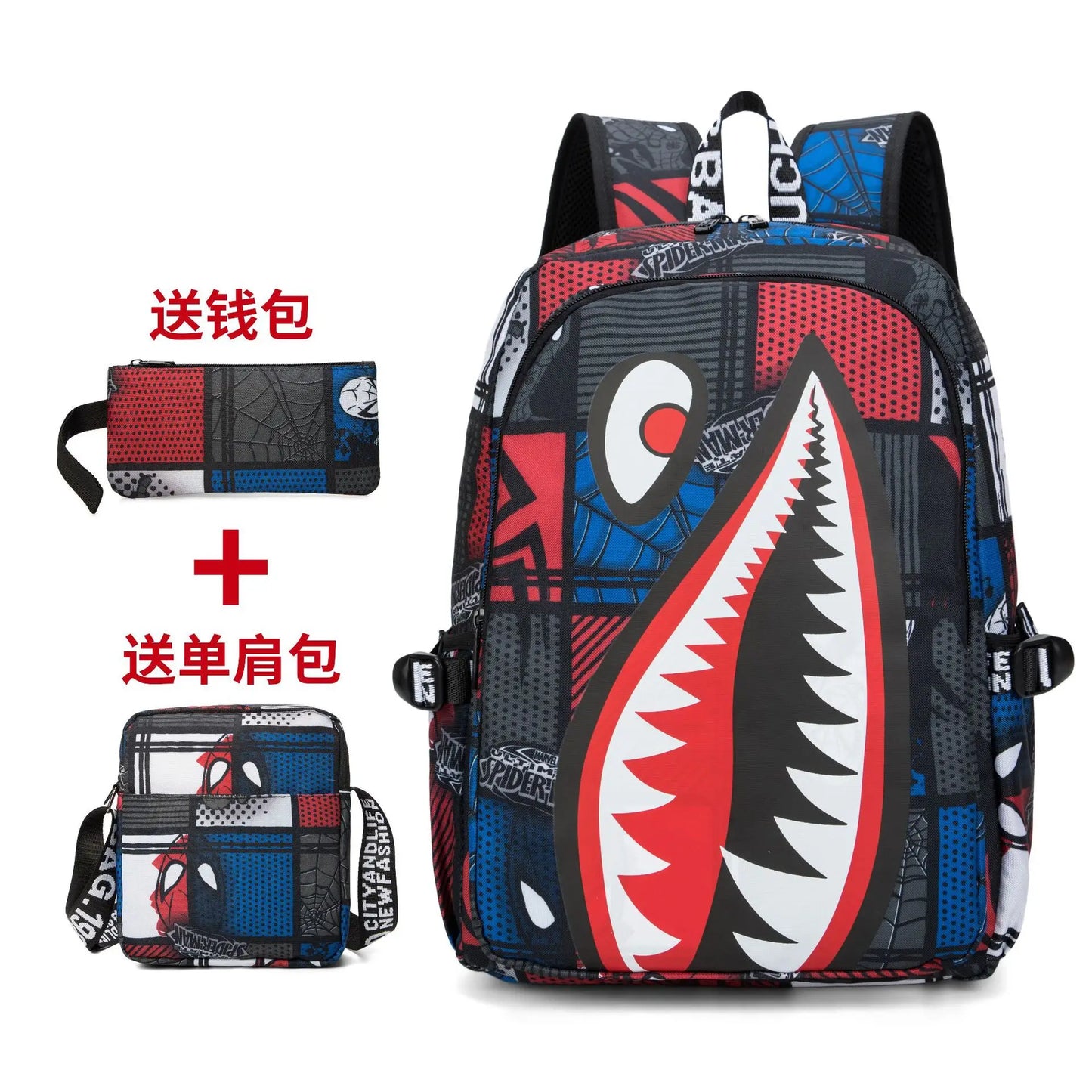 Cartoon Shark Print Backpack | Fun Rucksack for Kids