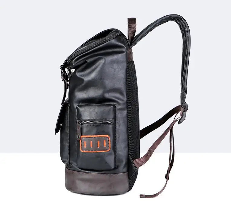 Men's Fashion PU Leather Large Capacity Waterproof Backpack