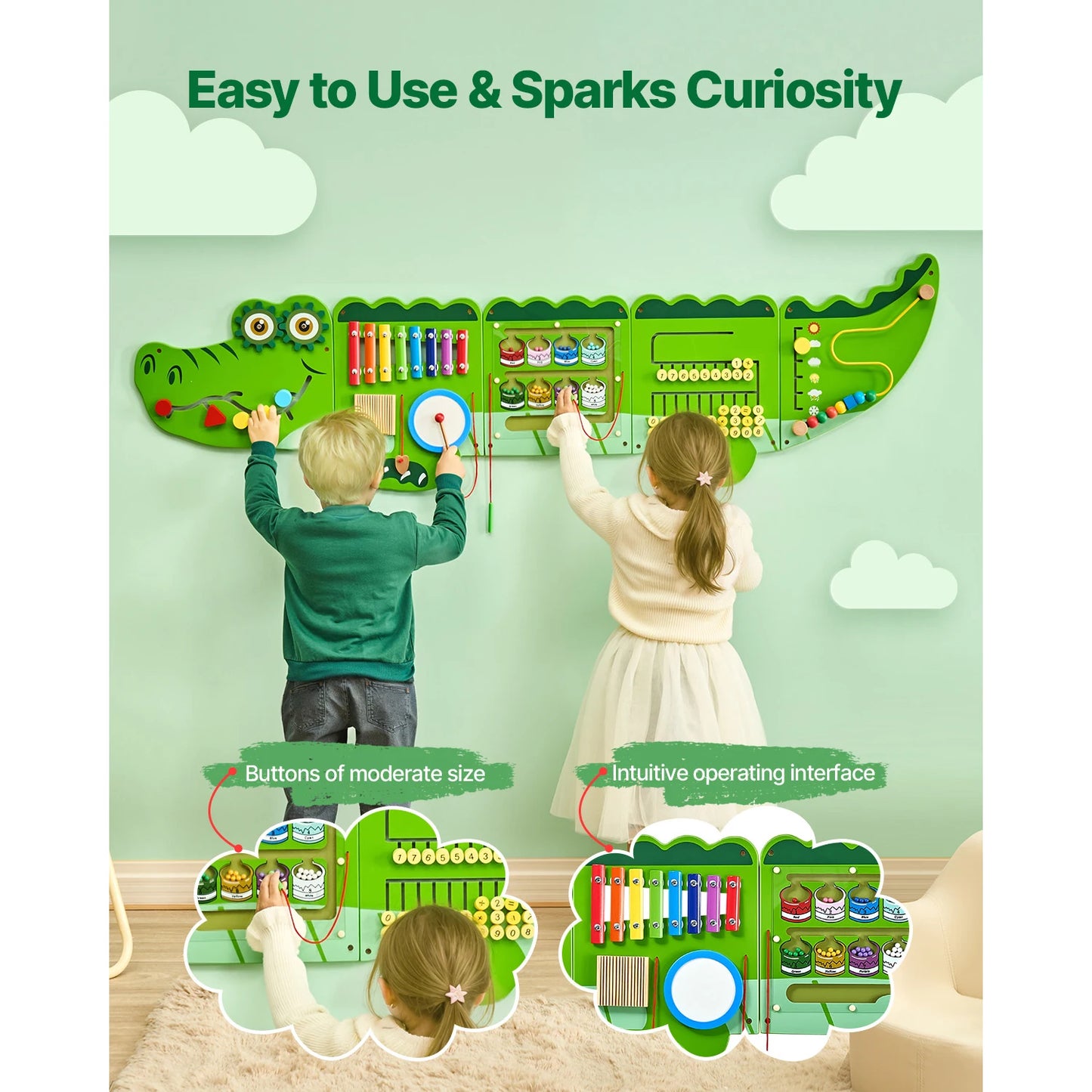 Kids Crocodile Busy Board | Montessori Learning Puzzle Toy