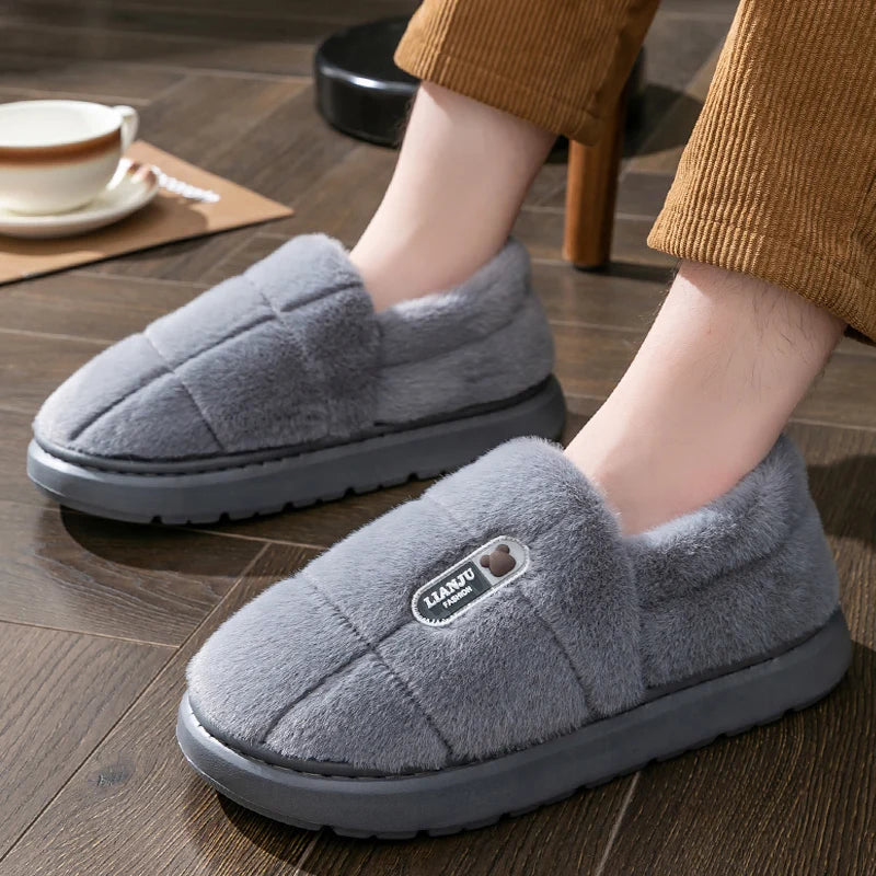 Men's Plush Winter Slippers | Cozy Non-Slip Warm Home Shoes