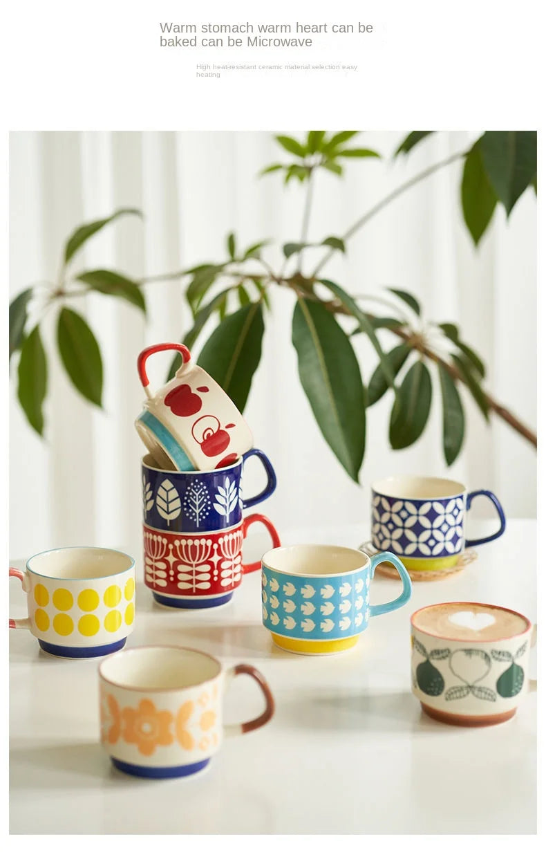 300ml Japanese Flower Ceramic Mug Set | Retro Drinkware for All Occasions