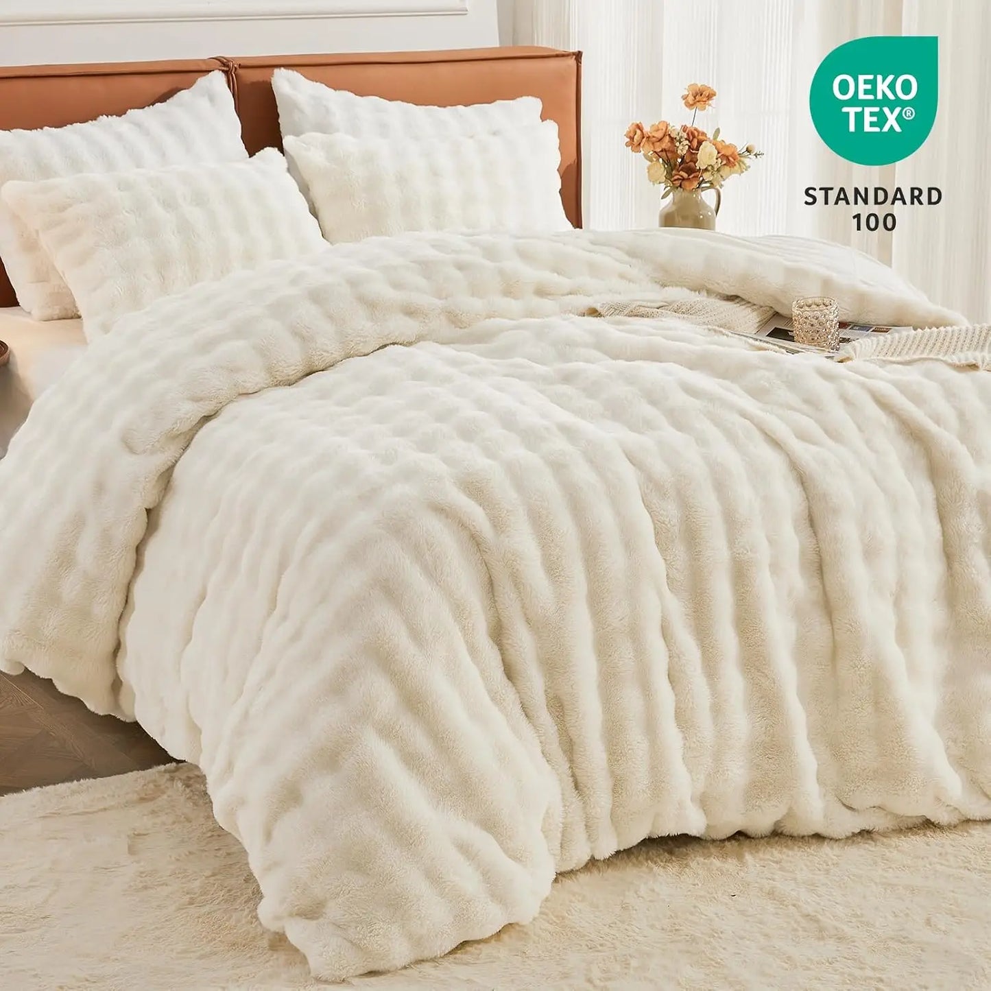 Queen Size Faux Fur Duvet Cover Set | Ultra Soft Winter Bedding
