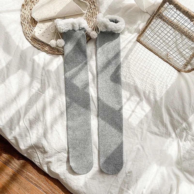 Cute Vertical Stripe Plush Tights | Cozy Kawaii Knee High Socks