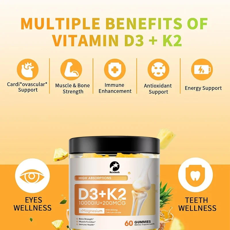 Plant-Based Vitamin D3 & K2 Gummies for Strong Bones and Heart Health
