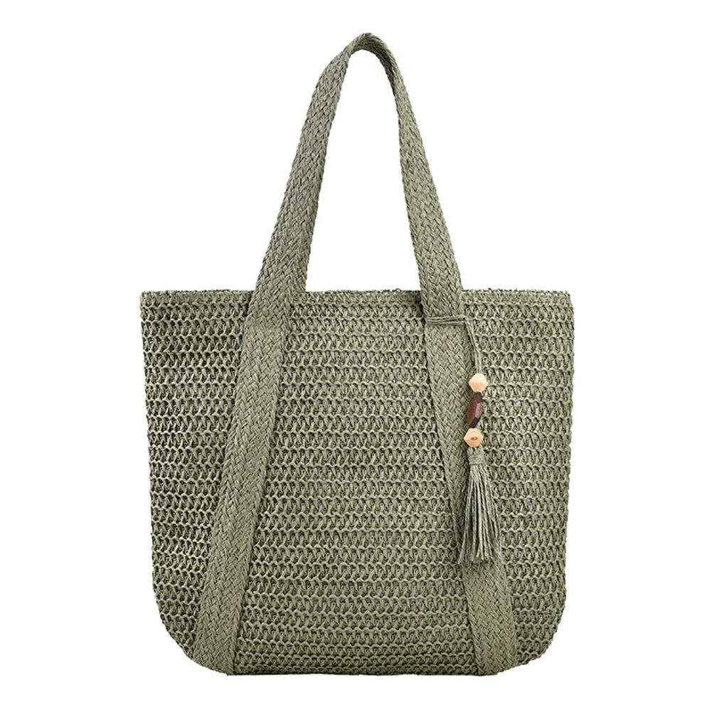 Stylish Hand-Woven Straw Beach Tote Bag for Women | Boho Chic