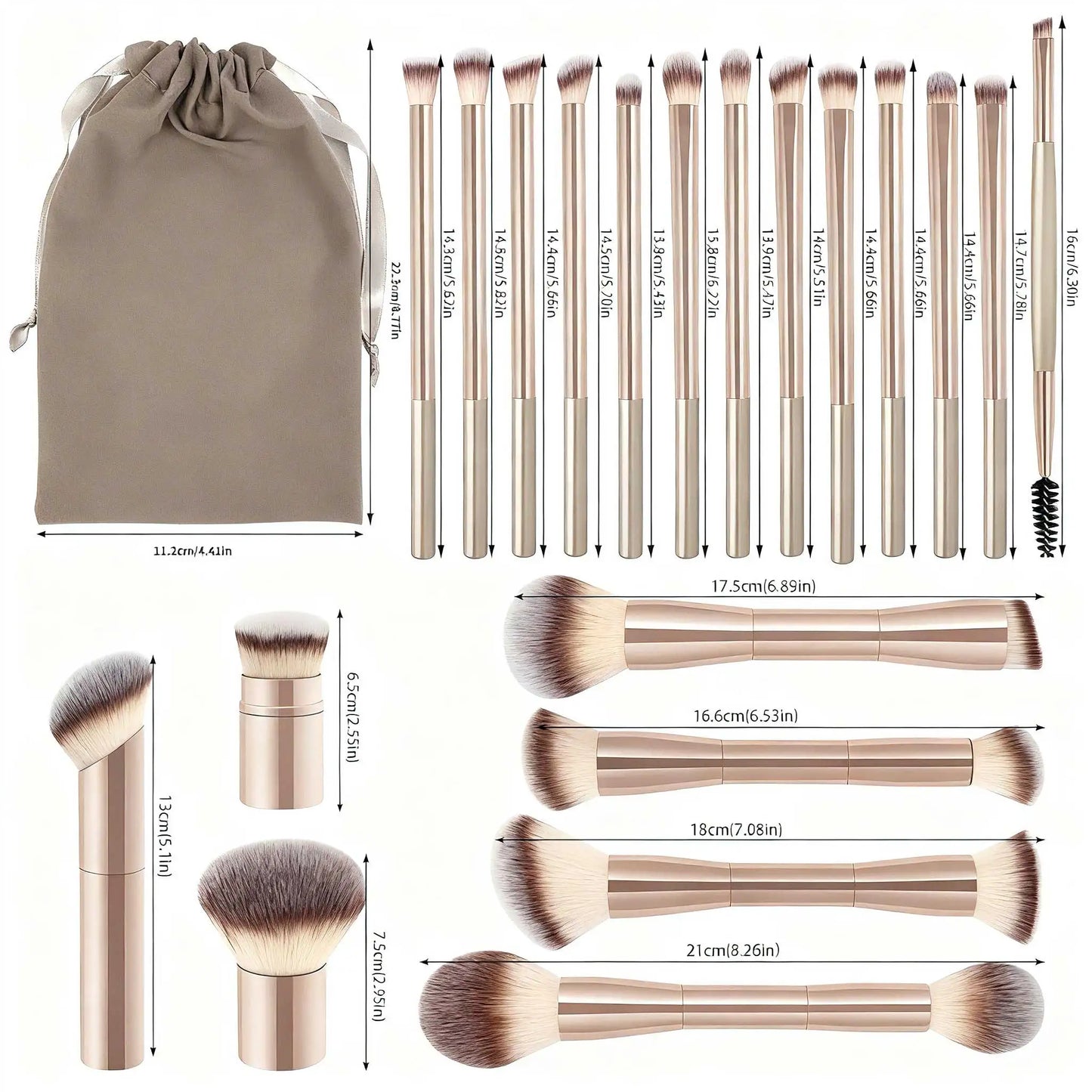 20-Piece Double Ended Makeup Brush Set for Flawless Application