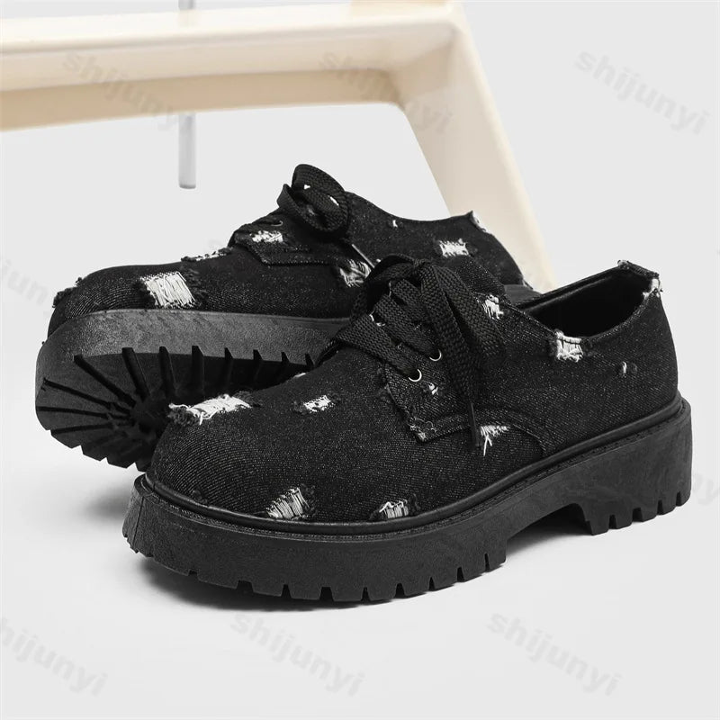 Comfortable Denim Low Top Boots with Thick Sole | Trendy Sneakers