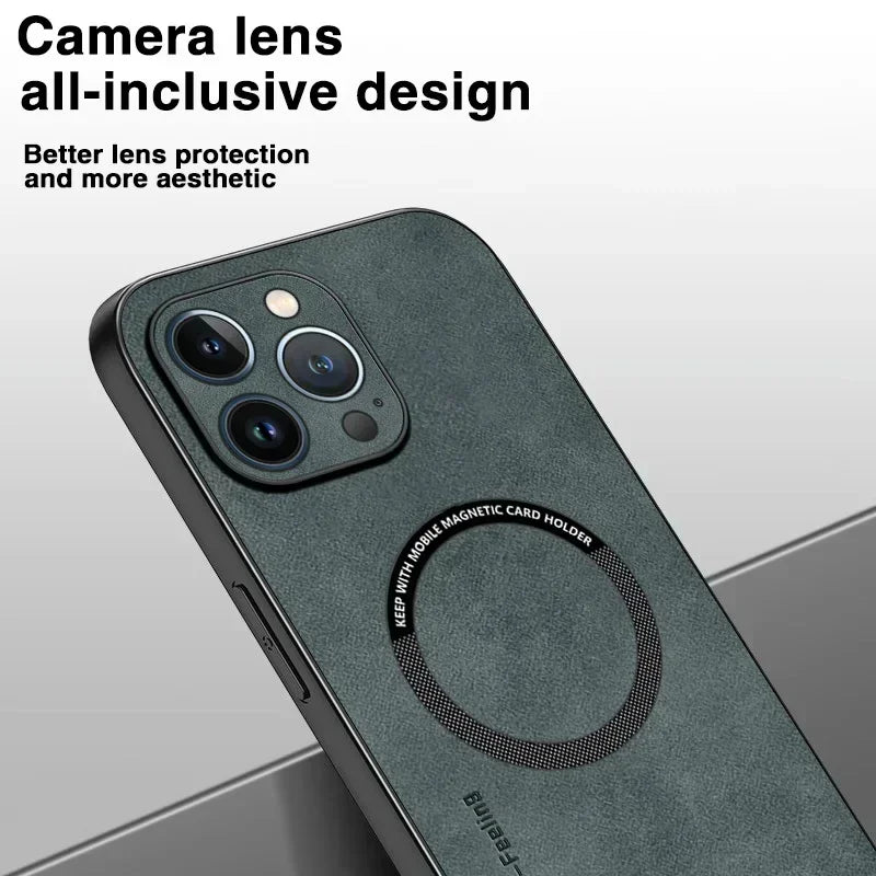 Luxury Leather Shockproof Phone Case for iPhone | Magnetic Charging