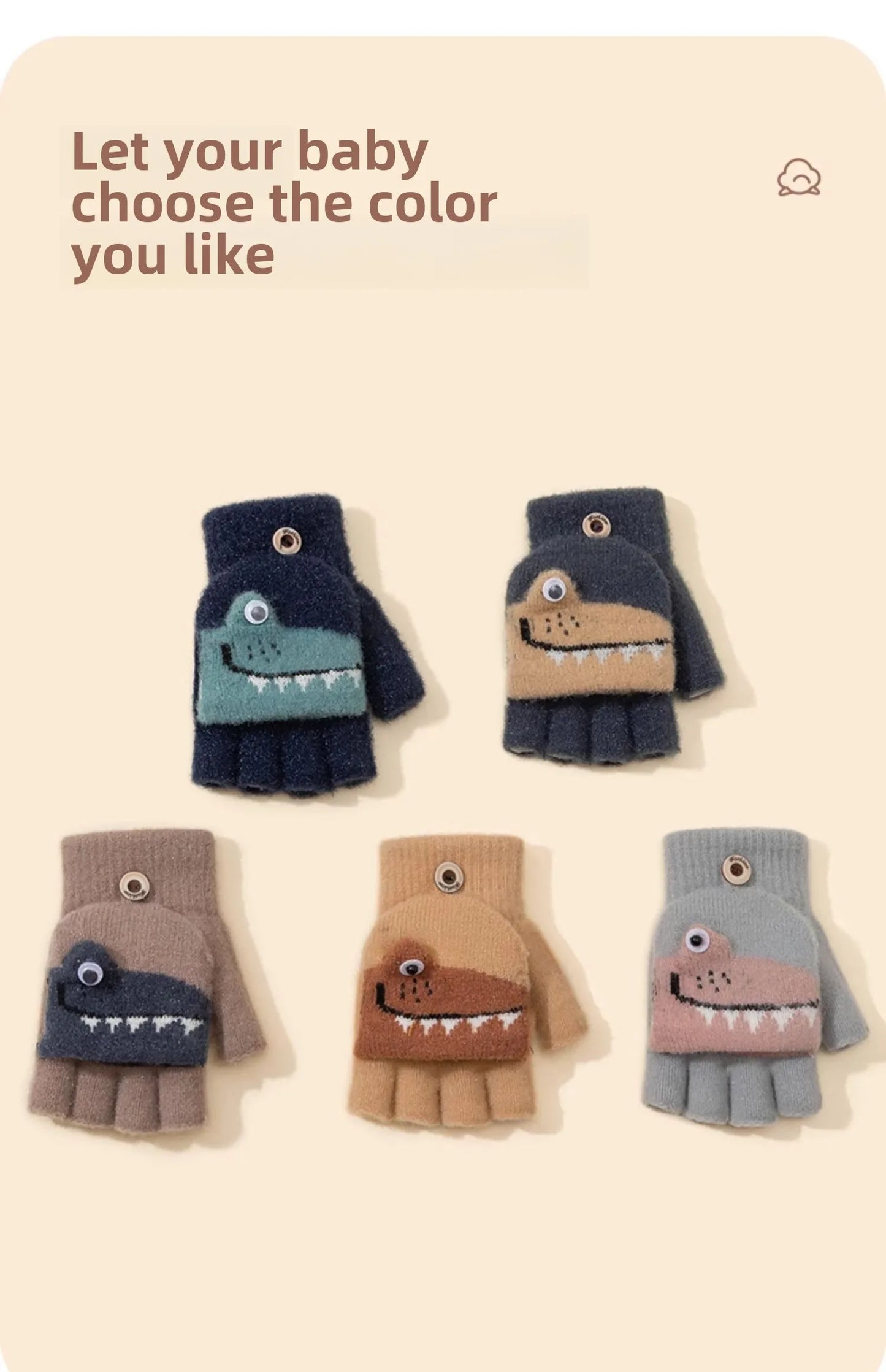 Kids Knitted Alligator Writing Gloves | Warm Winter Fingerless Gloves