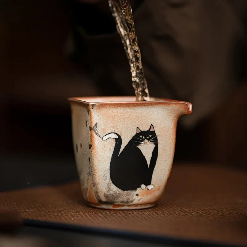 Handmade Cat Pottery Tea Pitcher | Unique Japanese Tea Accessory