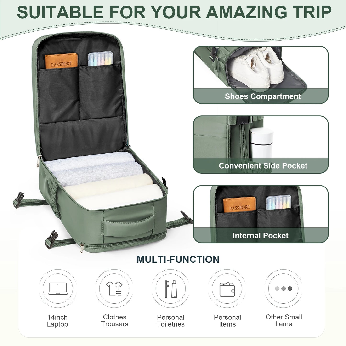 Mochila de viaje versátil 40x30x20 para hombre y mujer | Maleta de cabina
