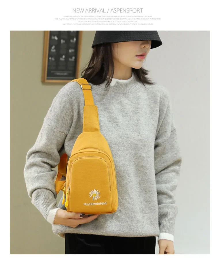 Chic Embroidered Canvas Chest Bags for Women | Versatile Crossbody Style