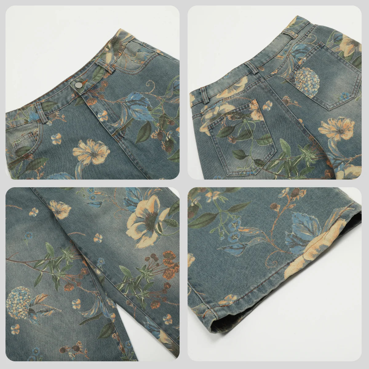Vintage Floral Wide Leg Denim Pants | Trendy Y2K Casual Trousers