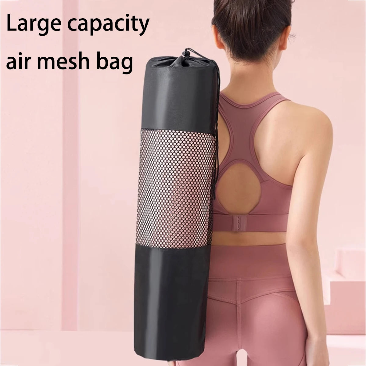 Durable Yoga Mat Storage Mesh Bag with Shoulder Strap – Black