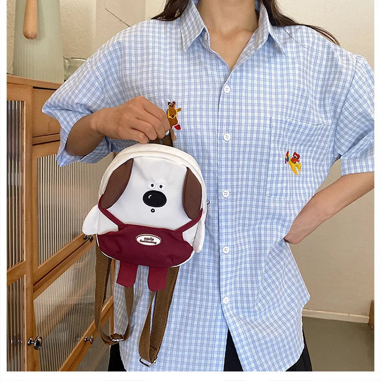 Cute Cartoon Dog Mini Backpack | Adjustable Canvas Travel Bag