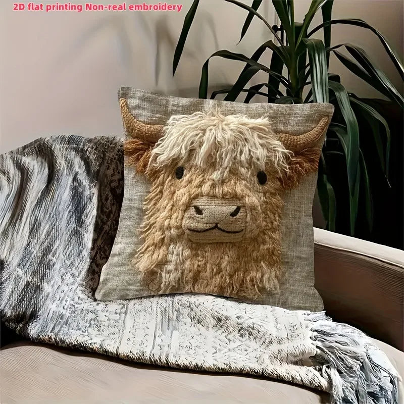 Cute Highland Cow Design Pillow Cover | Home Decor Cushion
