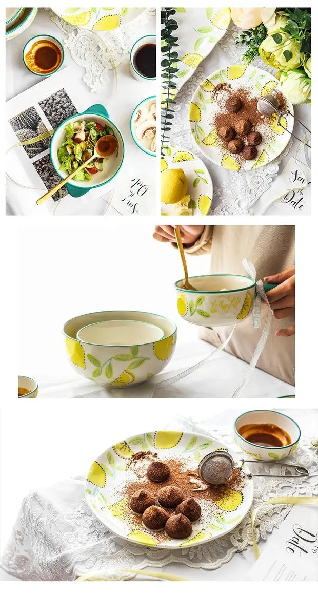 Japanese Style Ceramic Dining Set | Elegant Lemon Collection
