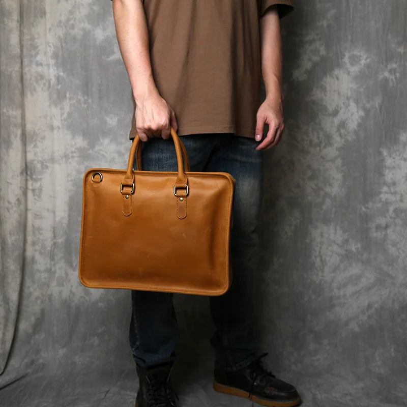 Handmade Genuine Leather Briefcase | Retro Large Capacity Laptop Bag