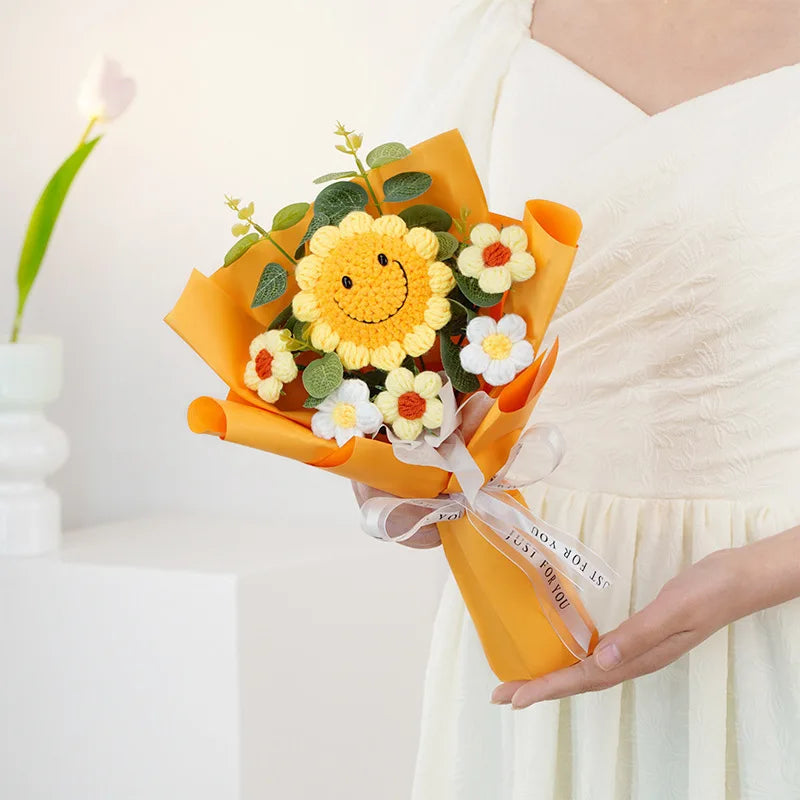 Ramo de Flores de Ganchillo de Hilo Hecho a Mano | Decoración Floral Eterna