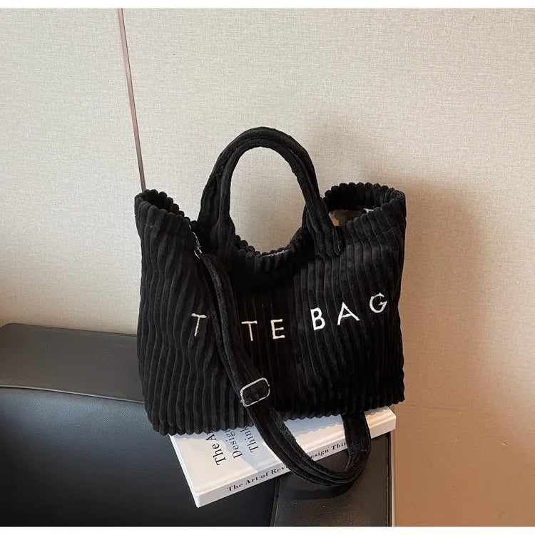 Bolso de mano de terciopelo a rayas de gran capacidad | Bolso tote elegante y versátil