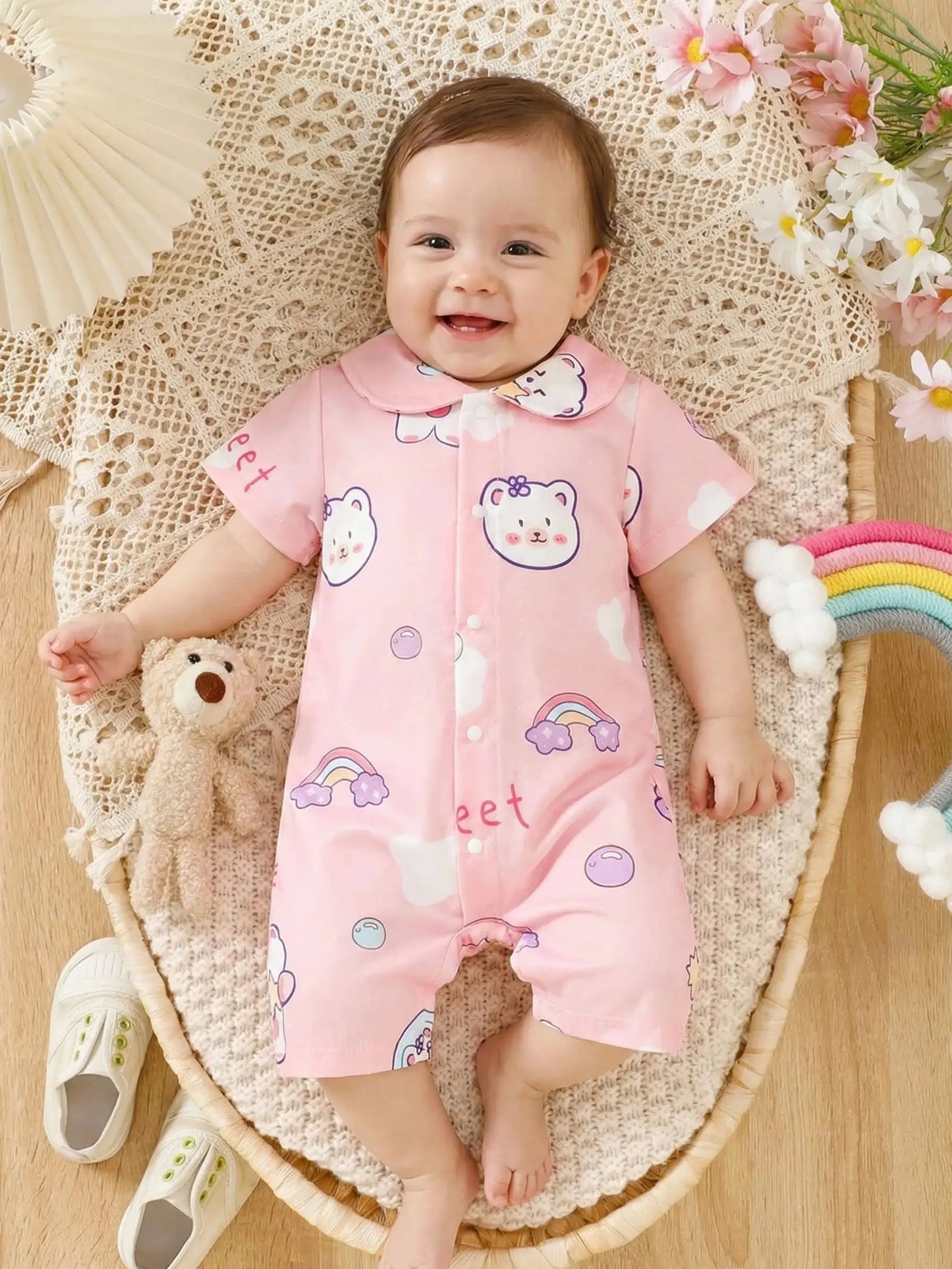 Baby Girl Short Sleeve Cotton Romper | Soft & Cute Daily Wear