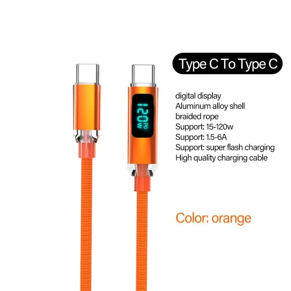 120W USB A to Type C Fast Charging Cable with LED Display
