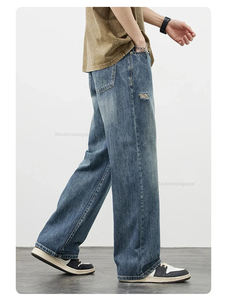Men's Vintage Baggy Jeans | Distressed Y2K Straight Pants