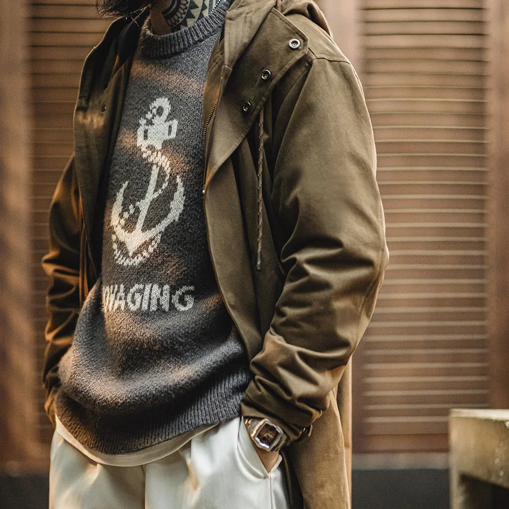 Men's Retro Hooded Windbreaker | Versatile Mid-Length Jacket