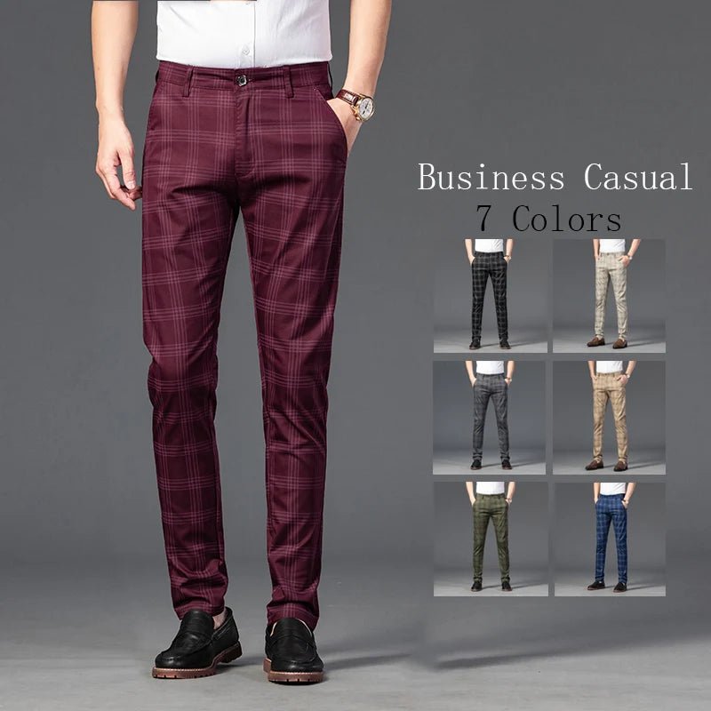 Men's Slim Cotton Plaid Pants | Casual Business Comfort Trousers