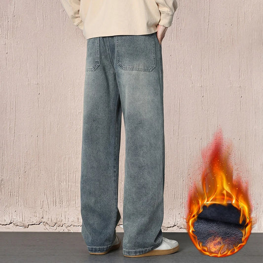 Men's Fleece Lined Baggy Jeans | Warm Winter Denim Pants
