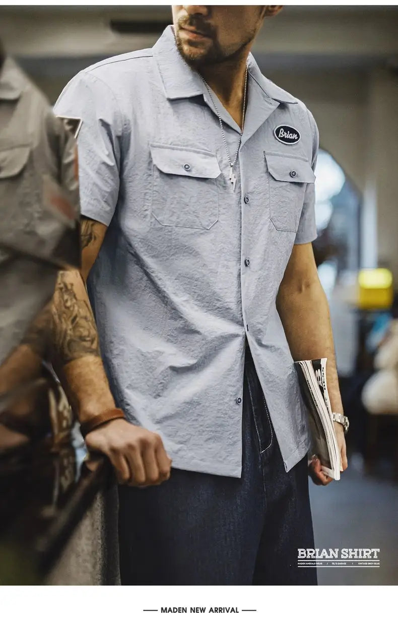 Men's Gray Printed Cuban Collar Shirt | Lightweight Summer Top